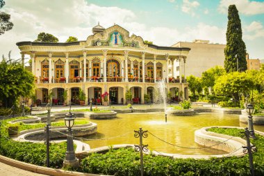 Shiraz, Iran -10th june, 2022: popular tourist destination - beautiful house in Shapouri garden in central Shiraz city