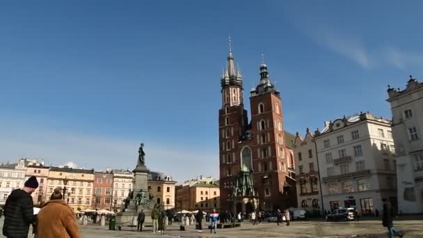 Kraków Polska Marca 2023 Zwiedzanie Krakowskiego Rynku Głównego Słoneczny Wiosenny — Wideo stockowe