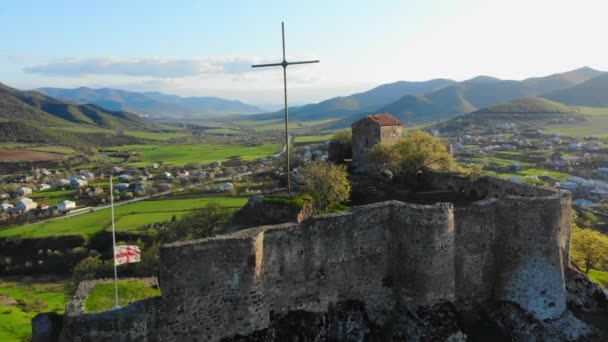 Vue Aérienne Statique Ruines Forteresse Kveshi Géorgie Patrimoine Historique Culturel — Video