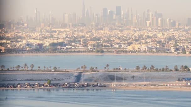 Panoramic Tilt Window View High Buildings Balconies Marina Sharjah District — Stock Video