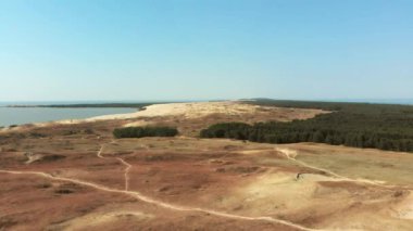 Hava kuşları Baltık kıyı şeridine bakıyor. Litvanya ve Rusya sınır bölgesi. Pogranperekhod Kurshskaya Kosta. Dünyanın en büyük kehribar üreticisi. Kaliningrad Oblastı. Curonian salyası