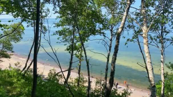 Paar Wandeling Zandige Baltische Zee Strand Vakantie Met Heldere Rustige — Stockvideo