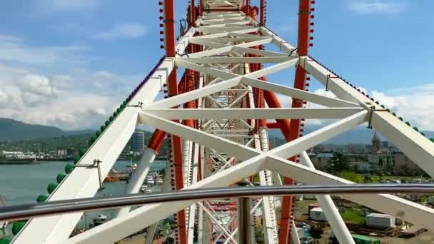 Batumi Vintage Ferris Wheel Panorama Palms Sunny Day Georgia Famous — Stock Video