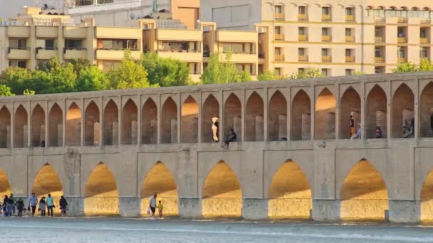 Isfahan Iran May 2022 People Walk Siose Pol Bridge Arches — Stock Video