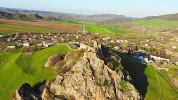 Αεροφωτογραφία Panning Φρούριο Kveshi Γεωργιανή Τοπίο Πανόραμα Ιστορική Και Piολιτιστική — Αρχείο Βίντεο