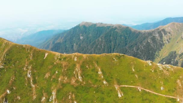Grupo Visão Aérea Quatro Caminhantes Caminhadas Parque Nacional Lagodekhi Trilha — Vídeo de Stock