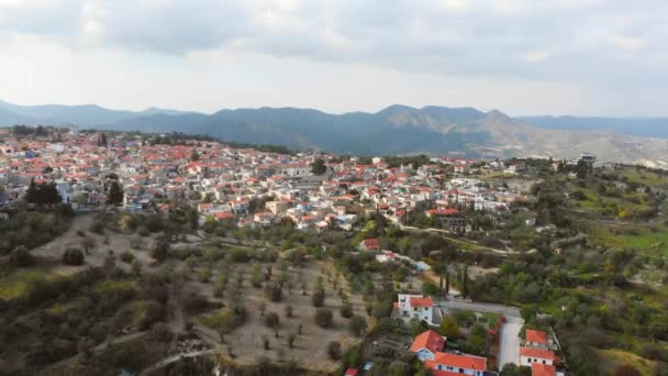 Luchtzoom Uit Zicht Populaire Toeristische Attractie Pano Lefkara Dorp Cyprus — Stockvideo