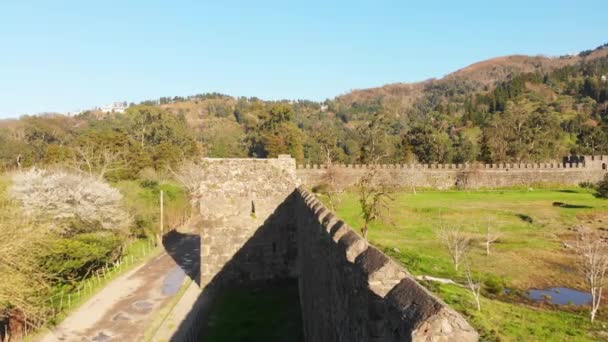Luchtfoto Van Dichtbij Bekijken Historische Site Gonio Vesting Muren Romeinse — Stockvideo