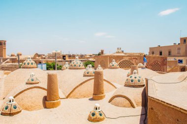 Kashan, Iran - 29th june, 2022: Famous rooftop domes and art in hot bathing hall (garmkhaneh) at Sultan Amir Ahmad Bathhouse. Persian bathhouse. Kashan popular tourist destination