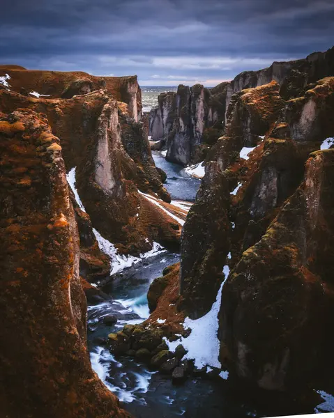 stock image Famous Fjadrargljufur canyon in Iceland from viewpoint. Top tourism destination. South East of Iceland, Europe