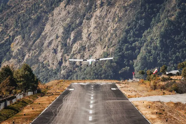 Stock image Lukla, Nepal - 14th november, 2023: airplane departure from Lukla domestic flights Airport. Airport. Town of Lukla. Khumbu Pasanglhamu, Solukhumbu District, Koshi Province