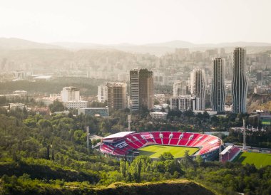 Tiflis, Georgia-- 4 Temmuz 2024: hava manzaralı Mikheil Meskhi Stadyumu veya Lokomotif Stadyumu. Tiflis 'teki çok amaçlı stadyum