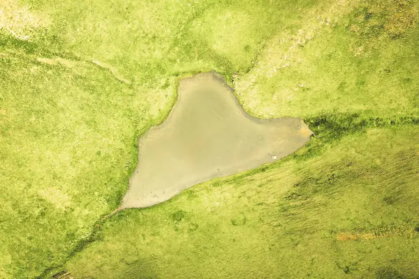 stock image Aerial top down view Nariana lake in Gudamakari. Caucasus mountains alpine lakes in Georgia