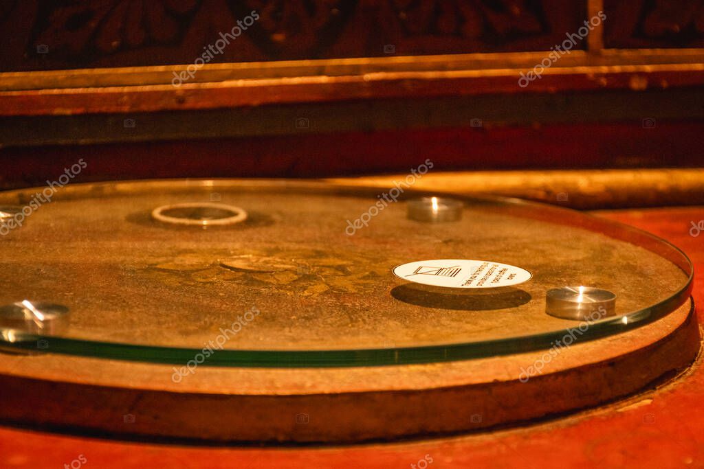 Yerevan, Armenia - 19th october, 2024: unique old original design wooden table decor in Lumen Coffee 1936 cafe. Special famous old coffee shop in Yerevan city center
