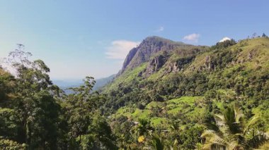 Kapalı bir kadın, Sri Lanka 'daki Ella Rock manzarasına tepeden bakan sakin bir şekilde sabah balkonda duruyor. Srilanka 'da popüler turizm turizm merkezi. Blogger gezgini görünümleri sever
