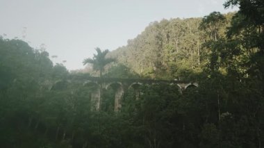 Ella, Sri Lanka yakınlarındaki ikonik dokuz kemer köprüsü. Sabahın erken saatlerinde yemyeşil sularla çevrili.