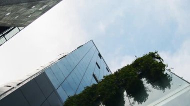 İş alanının yukarı açısına doğru büyüt cam kaplı iş gökdeleni binalarını yeşil cepheli balkonlarla donat, ekolojik bilinçli kentsel tasarım modern mimari sergiliyor