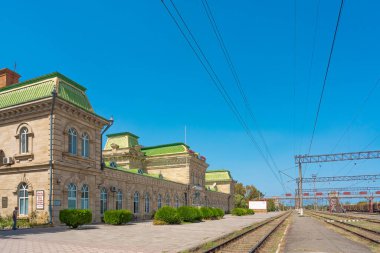 The ancient building of the railway station in  Khachmaz city