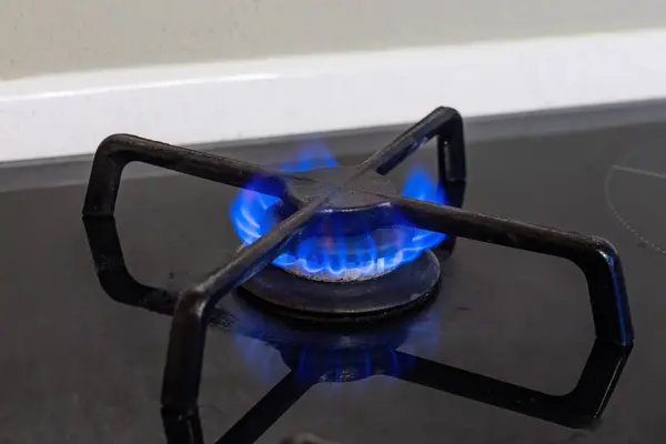 Gas cooker with burning flames of propane gas.Gas crisis and high price