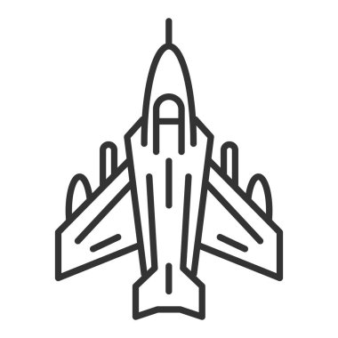 Jet savaş ikonu. Üst düzey saldırı uçağı tabelası. Düz biçim vektör çizimi beyaz arkaplanda izole edildi.