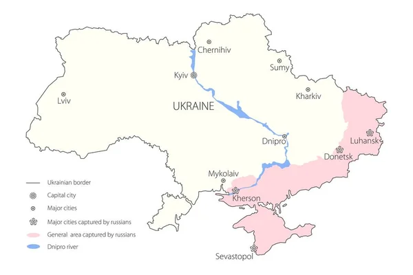 Háború Ukrajnában Orosz Katonai Invázió Jelenlegi Helyzetének Térképe Ukrán Területen — Stock Vector