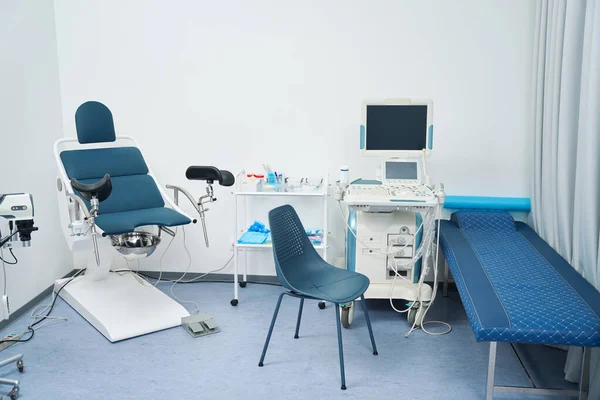 Clean workspace for gynecological examination and ultrasound procedure is ready for patients