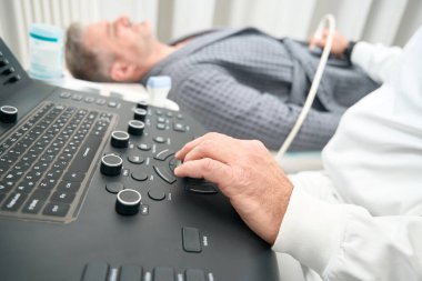 Close up picture of detail of modern medicine device for examining body indicators in the hospital