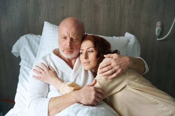 Loving Couple Lying Comfortable Bed Showing Affection Each Other Room — Stock Photo, Image