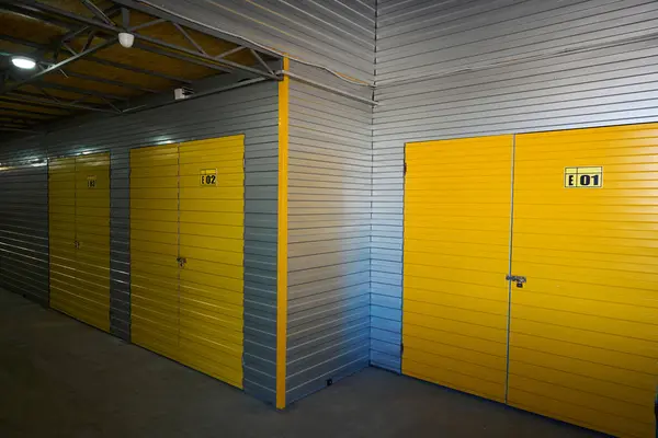Modern warehouse with metal containers for storing things, containers are numbered