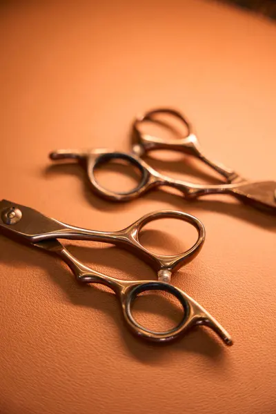 Vintage Scissors Barber Shop Brown Wooden Background — Stock Photo, Image