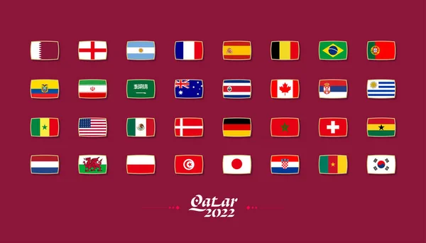 Bandiere Dei Paesi Che Partecipano Torneo Internazionale Calcio Qatar Vettore — Vettoriale Stock