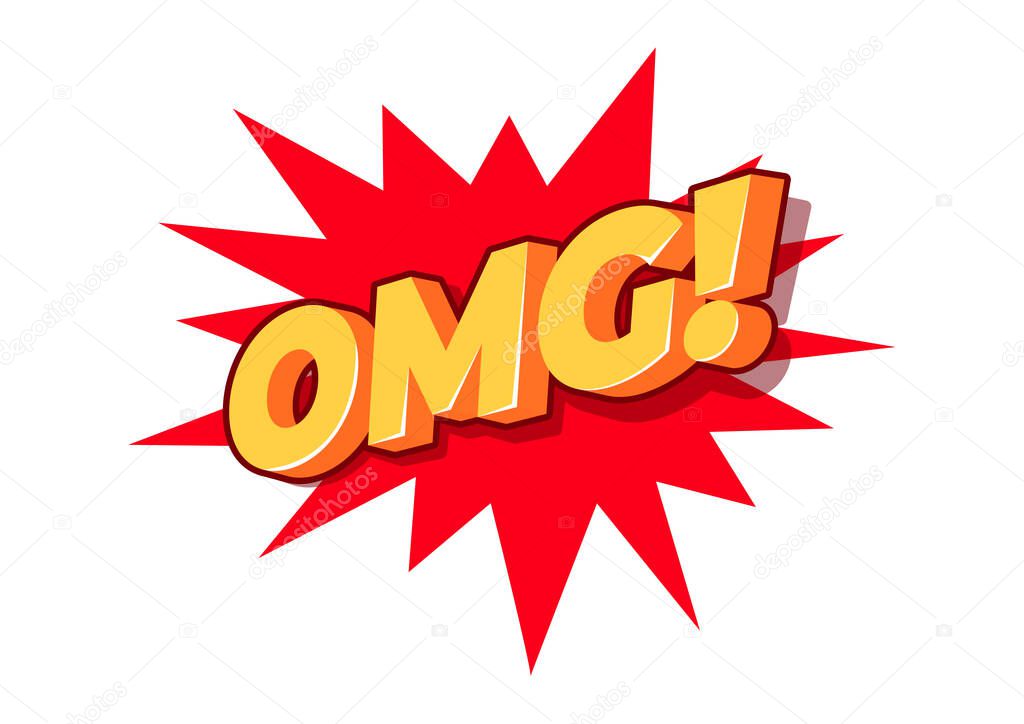 OMG wow comic text speech bubble, vector.