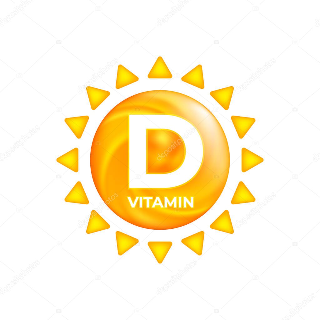 Vitamin D in sun icon, supplement and nutrition source, UV elements. Vector