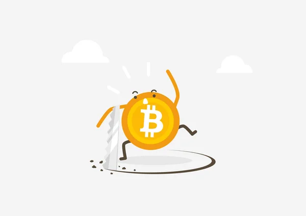 Bitcoin Con Ladrón Aserrando Suelo Para Hacer Colapso Bitcoin Cayendo — Vector de stock