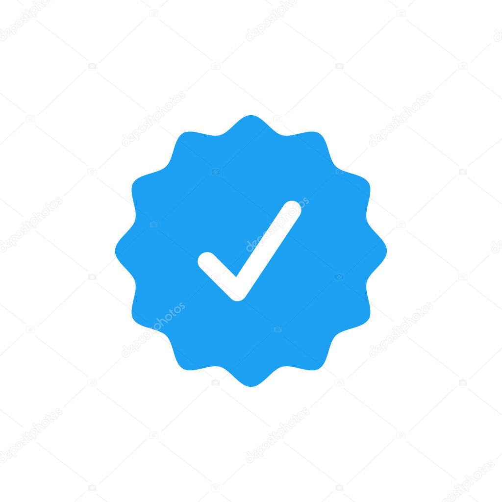 Blue verified social media account icon. Approved profile sign. Vector illustration.