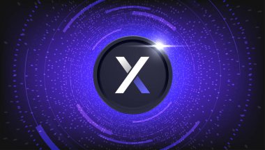 dYdX Token (DYDX) şifreli para birimi temalı pankart. Modern siyah arkaplanda DYDX simgesi.