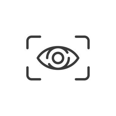 Tarama çerçeveli dijital göz. Göz tarama çizgisi simgesi beyaz arkaplanda izole edildi. vektör çizgisi işareti.