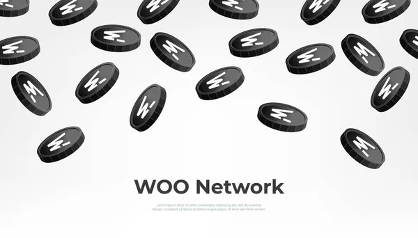 Woo Network Woo コインは空から降ってきます Woo暗号通貨コンセプトバナーの背景 — ストックベクタ