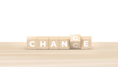 Wooden cube block flipping for Change to Chance wording. 3D illustration.