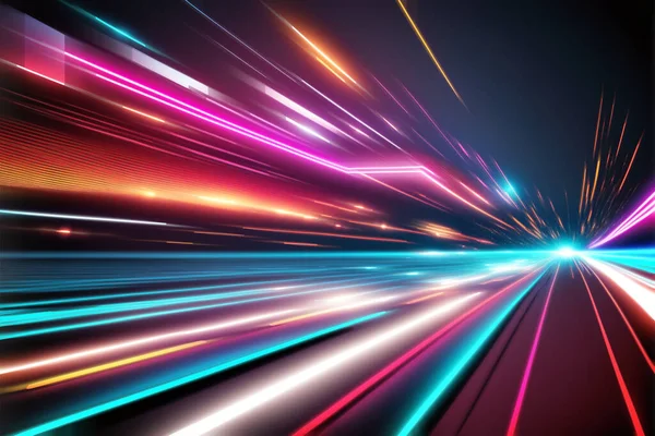 Speed Motion Neon Glowing Road Dark Speed Motion Perspective Road — Foto de Stock