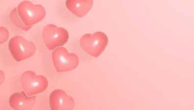 Floating pink hearts balloon on pink background. Valentine's day or wedding concept. 3D illustration.