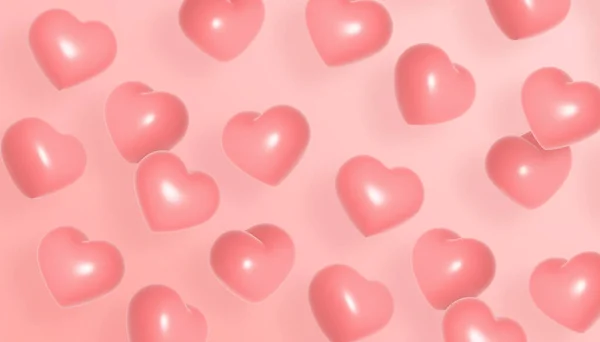 ピンクの背景に浮かぶピンクのハートバルーン バレンタインデーや結婚式のコンセプト 3Dイラスト — ストック写真