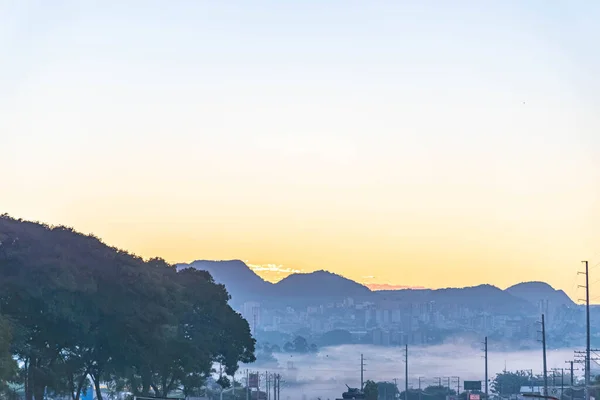 Зимний Рассвет Туманом Сельский Пейзаж Рассвете Зимнее Утро Южной Америке — стоковое фото