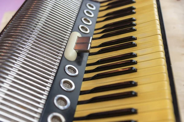 Zwarte Piano Accordeon Blaasinstrument Orkest Instrument Accordeon Muzikale Apparatuur — Stockfoto