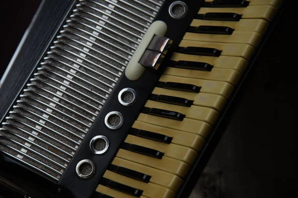 Fekete Zongora Harmonika Szélhangszer Zenekari Hangszer Harmonika Zenei Felszerelés — Stock Fotó