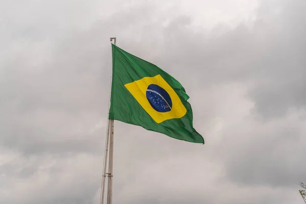 Brazilian Flag Flying Iron Bar National Symbol Pavilion Symbol Federative — Stock Photo, Image