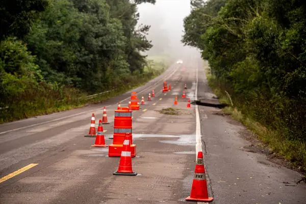 stock image Road closure and signposts. City of Itaara RS Brazil. Taboo location. Intense rains