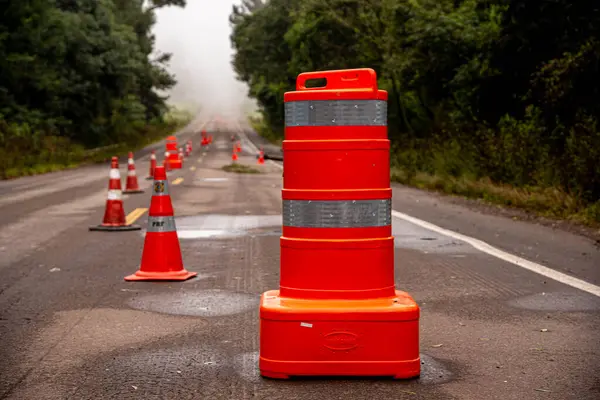 stock image Road closure and signposts. City of Itaara RS Brazil. Taboo location. Intense rains