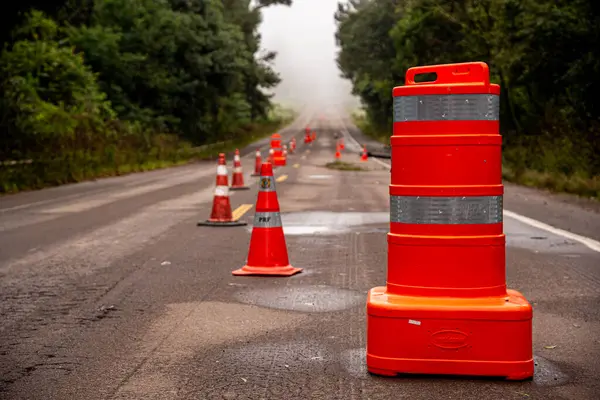 Stock image Road closure and signposts. City of Itaara RS Brazil. Taboo location. Intense rains