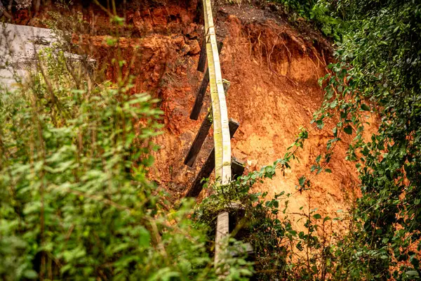 stock image Road closure and signposts. City of Itaara RS Brazil. Taboo location. Intense rains